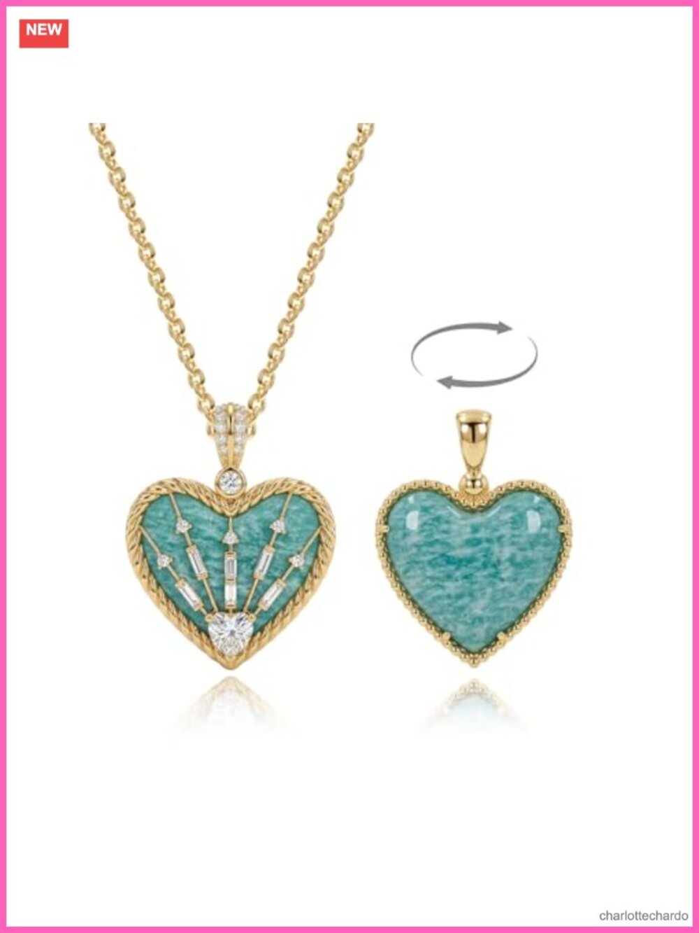 14K Gold Plated Double Sided Heart Pendant Necklace Dainty Charm Jewelry